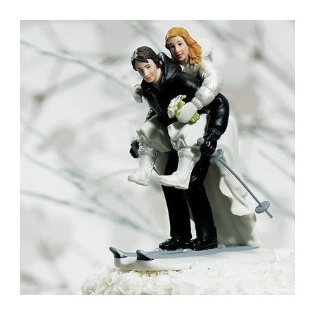 figurine de mariage les mariés au ski